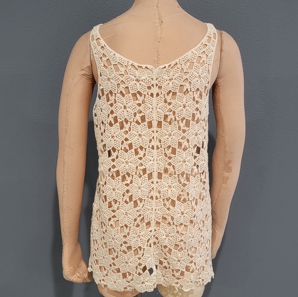 SAGE LANE Cream Crochet Lace Boho Hippie Tunic Tank Top S/M - Picture 3 of 8